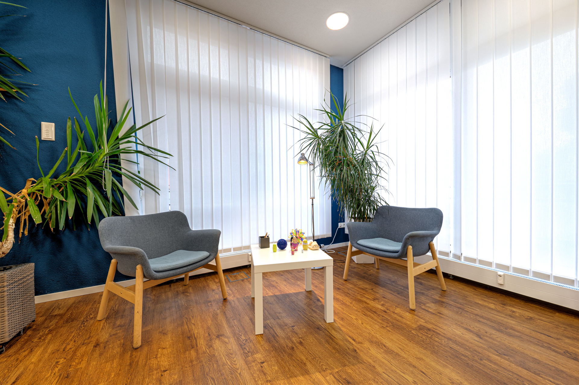 Der Praxisbereich für Beratung & Coaching mit 2 gemütlichen Sesseln und einem kleinen Tischchen